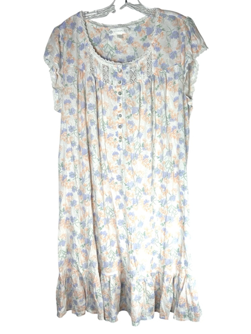 Eileen West Nightgown 1X Floral Lace Trim Cottagecore Pastel Soft sleep dress